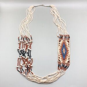 Vintage artisan Native American Rug Design Beaded Necklace Boho Statement